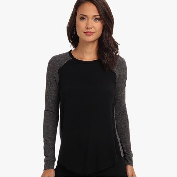 REBECCA TAYLOR Stacey Colorblock Crepe Jersey Top Black Gray Women’s Size 2 - Picture 2 of 7